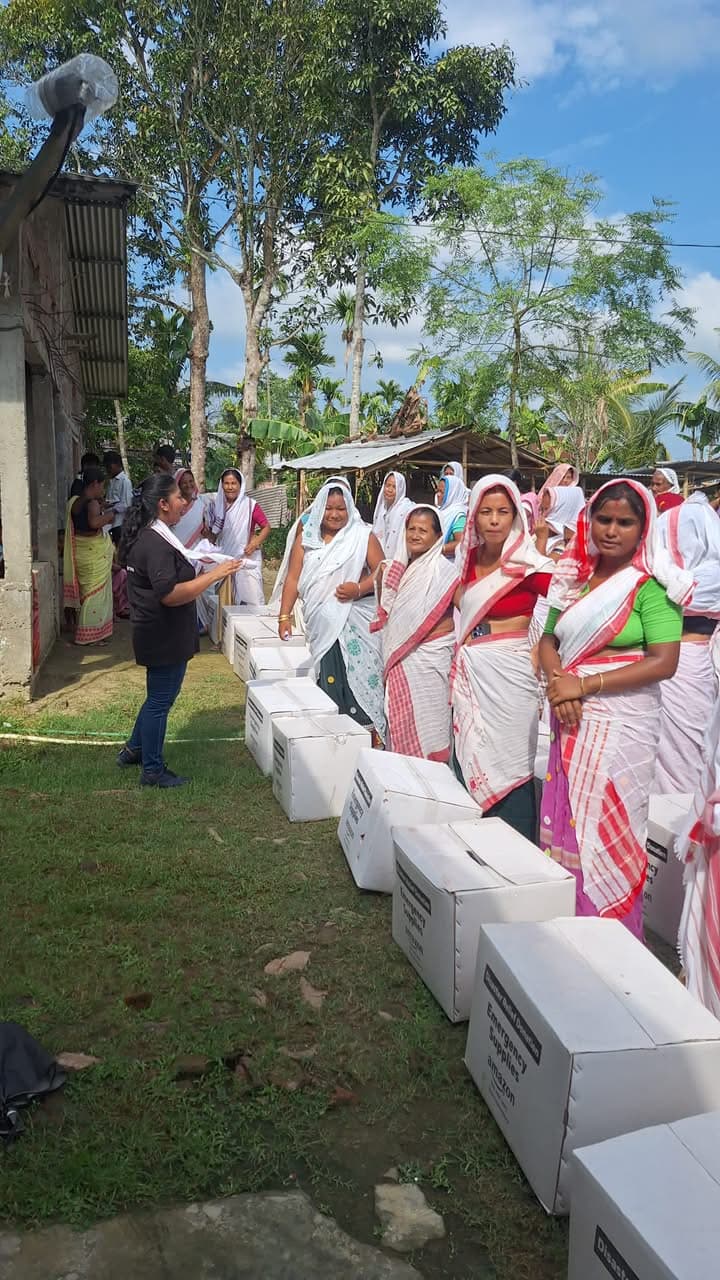 Distribution of relief kits and food supplies in flood-hit Assam